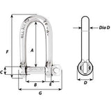 Wichard Self-Locking Long D Shackle - Diameter 6mm - 1/4" [1213W]