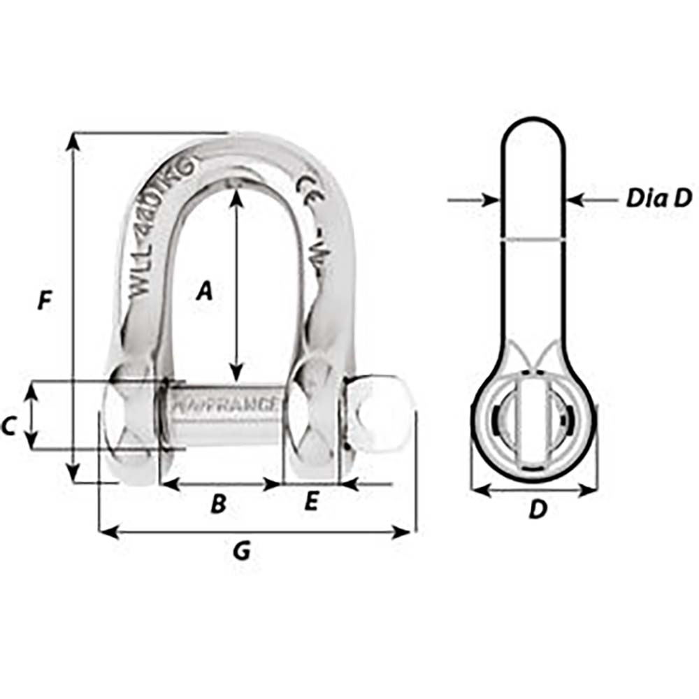 Wichard Captive Pin D Shackle - Diameter 5mm - 3/16" [1402W]